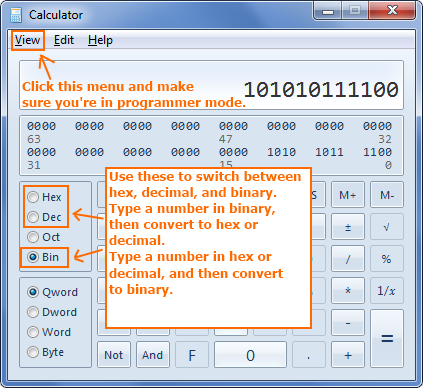 Windows 7 Calc - Binary
