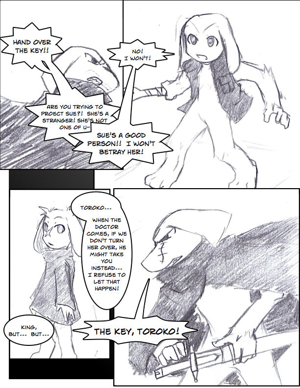 Toroko has equipped herself with stick! King equips sword... Not fair.